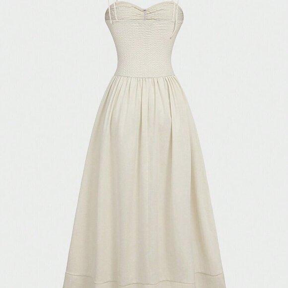 Cream Party Women's Beach Vacation Elegant Waist Cinched Fitted Camisole Dress - Picture 5 of 7